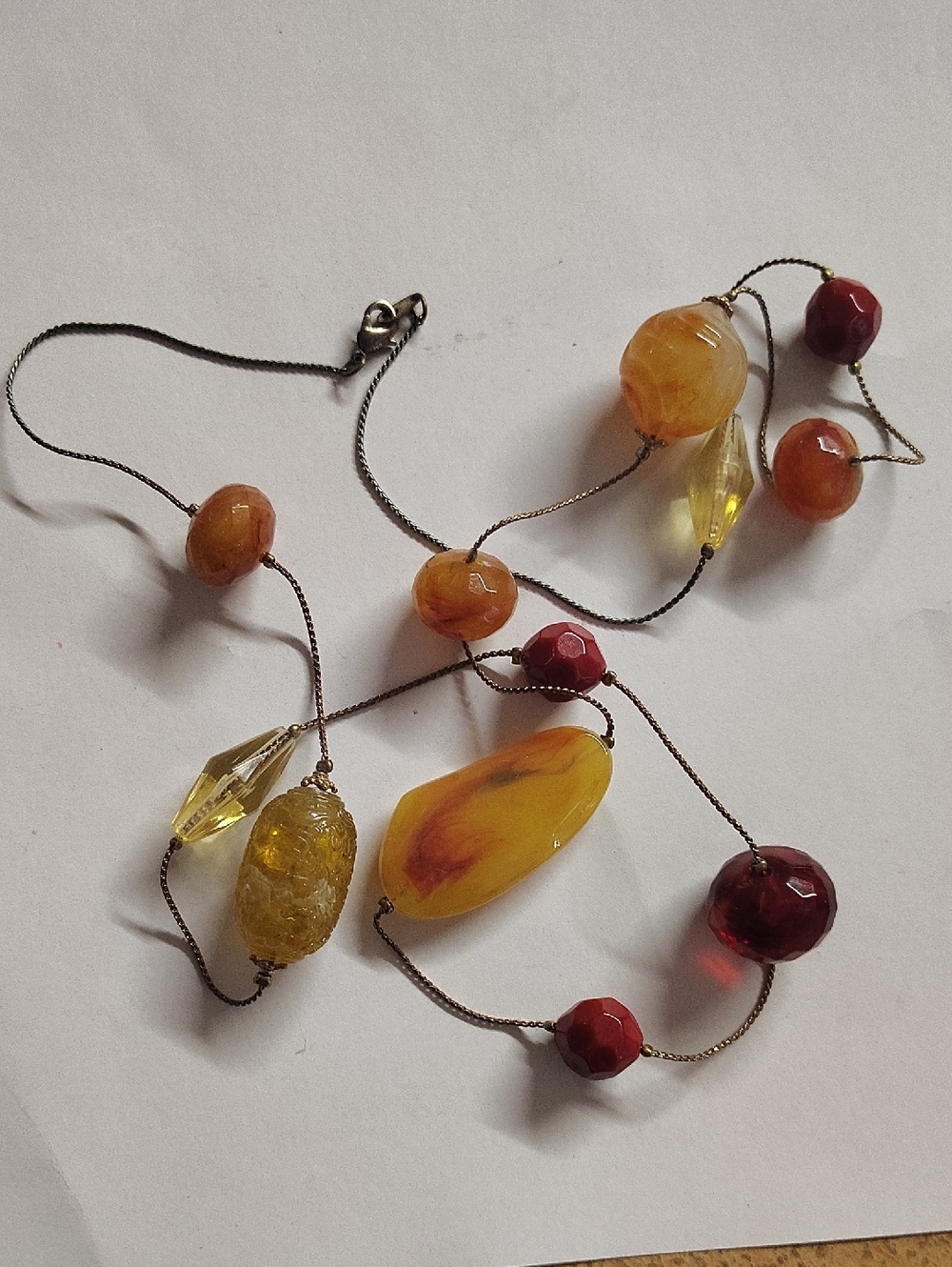 Glass Bead Necklace in Amber, Citrine and Garnet Tones